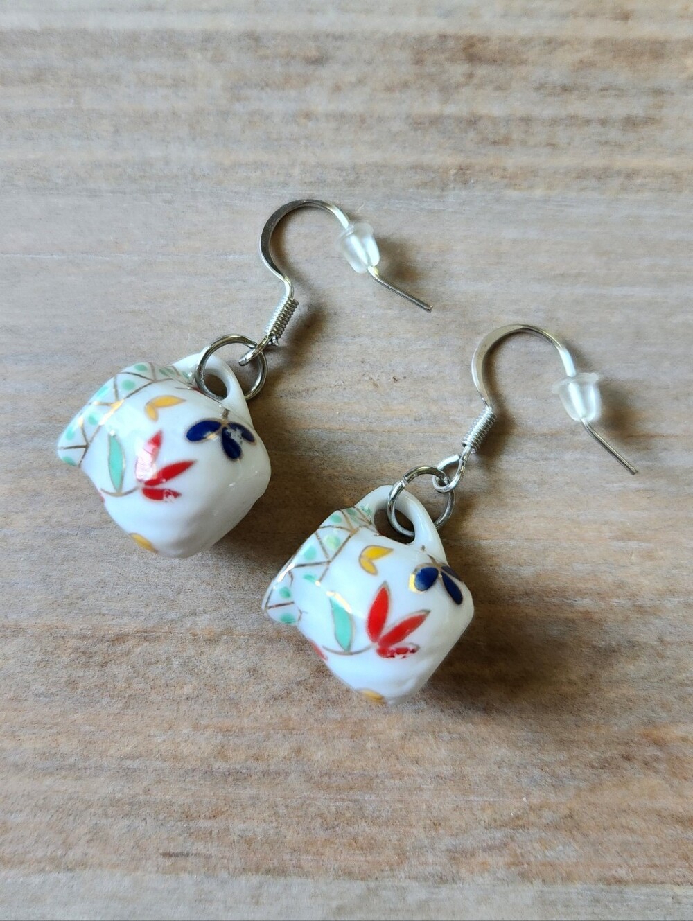 Mini Floral Porcelain Teacup Dangle Earrings